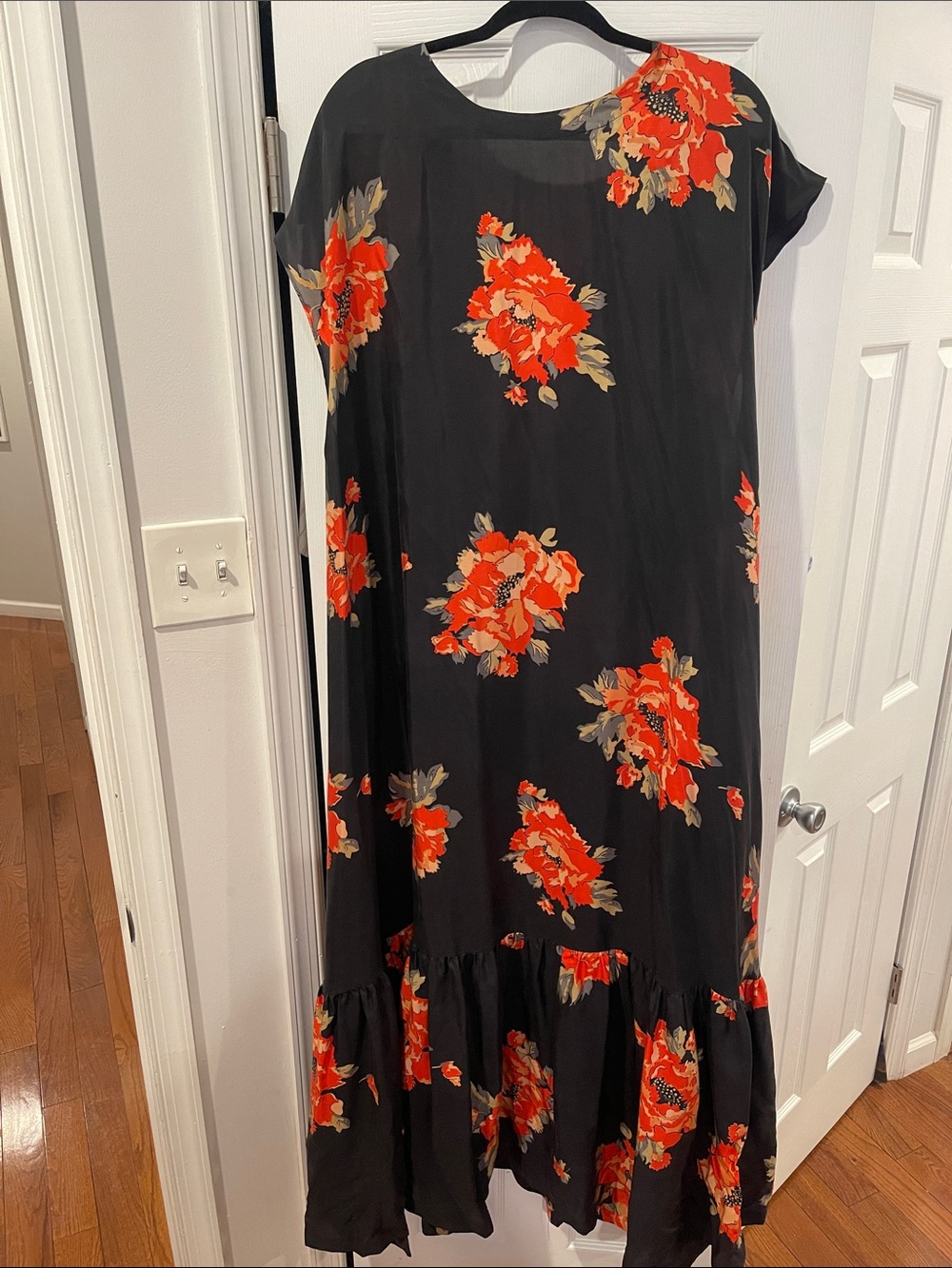 Free People Black Maxi Dress with Red Floral Print